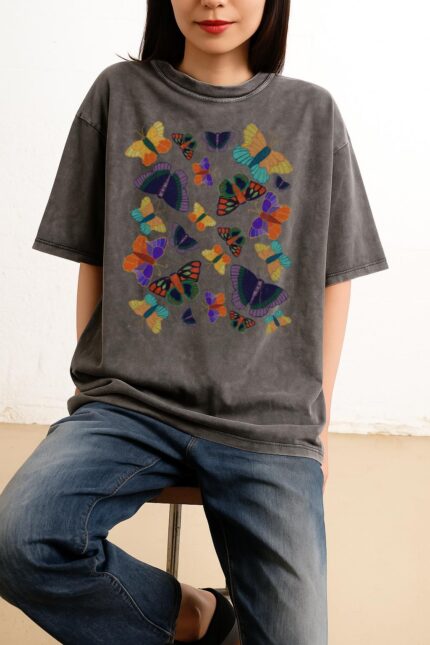 Butterfly Swarm Acid Wash T-Shirt | Nature Spring Graphic Tee